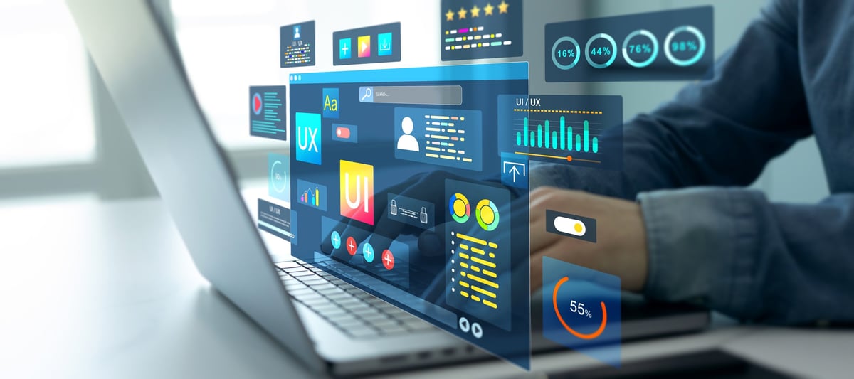 Holographic UIUX design concept with icons and data visualization